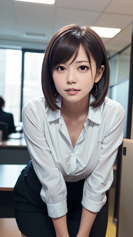 (anatomically correct), (Correct anatomy),
(full body:1.3), (dynamic pose), at office, 

(office worker:1.3),sfw, neat-girl,hals sleeve shirt, 

BREAK,

(1girl,solo), (aichan:1.3), large breasts, large butt, petite, Fine clavicle, neat and cute girl, japanese cute girl,
beautiful detailed eyes, brown short hair, layered hair, fluffy hair, bangs, glossy lips,
(Fine Face),(Fine Eyes), (Clear Face), (Detailed Face Description), (Detailed Hand Description),
 Realistic, Extreme Light and Shadow, Shiny Skin,Shiny Hair,

BREAK,

absurdres, (64K, UHD, Top Quality, Masterpiece: 1.2),(Realistic, Photorealistic: 1.37),
Physically Based Rendering,Professional Lighting, Photon Mapping,
Masterpiece, Rich Detail, Ultra Detailed, Super detailed, highest quality, intricate details, ultra high resolution, (realistic:1.2),