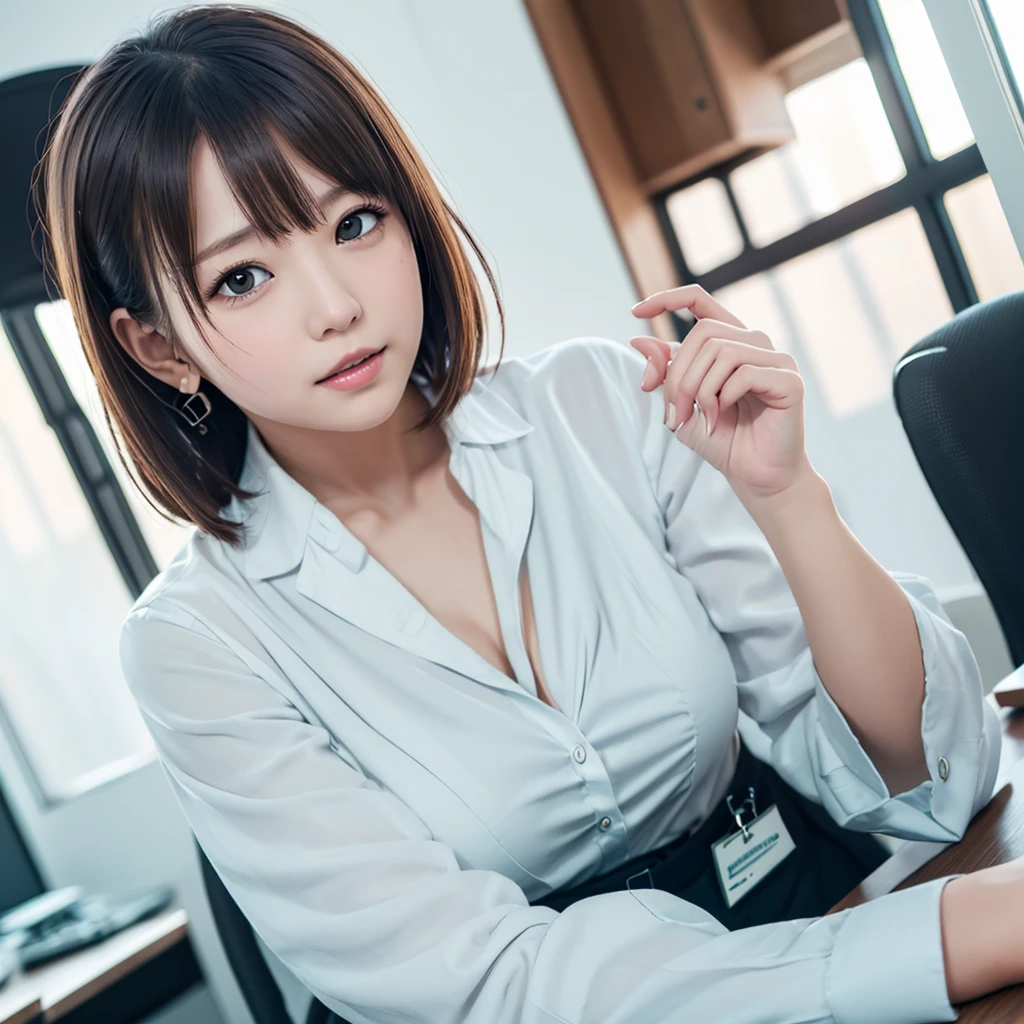 (anatomically correct), (Correct anatomy),
(full body:1.3), (dynamic pose), at office, 

(office worker:1.3),sfw, neat-girl,hals sleeve shirt, 

BREAK,

(1girl,solo), (aichan:1.3), large breasts, large butt, petite, Fine clavicle, neat and cute girl, japanese cute girl,
beautiful detailed eyes, brown short hair, layered hair, fluffy hair, bangs, glossy lips,
(Fine Face),(Fine Eyes), (Clear Face), (Detailed Face Description), (Detailed Hand Description),
 Realistic, Extreme Light and Shadow, Shiny Skin,Shiny Hair,

BREAK,

absurdres, (64K, UHD, Top Quality, Masterpiece: 1.2),(Realistic, Photorealistic: 1.37),
Physically Based Rendering,Professional Lighting, Photon Mapping,
Masterpiece, Rich Detail, Ultra Detailed, Super detailed, highest quality, intricate details, ultra high resolution, (realistic:1.2),