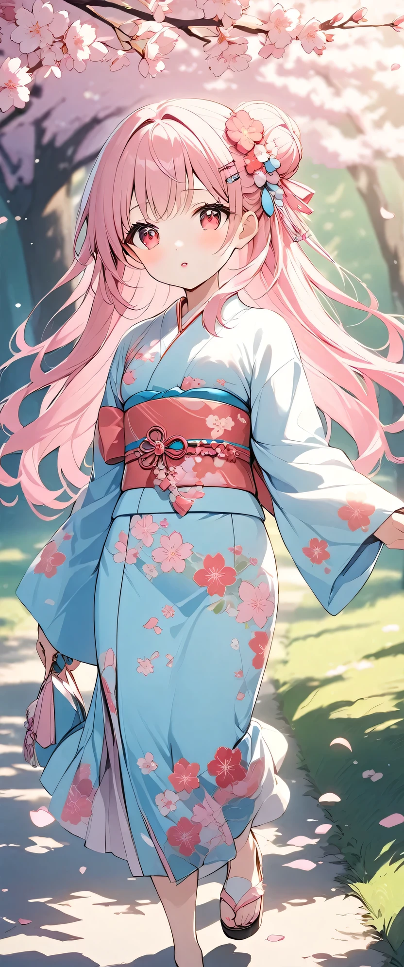 Anime girl in a kimono outfit walking down a path - SeaArt AI