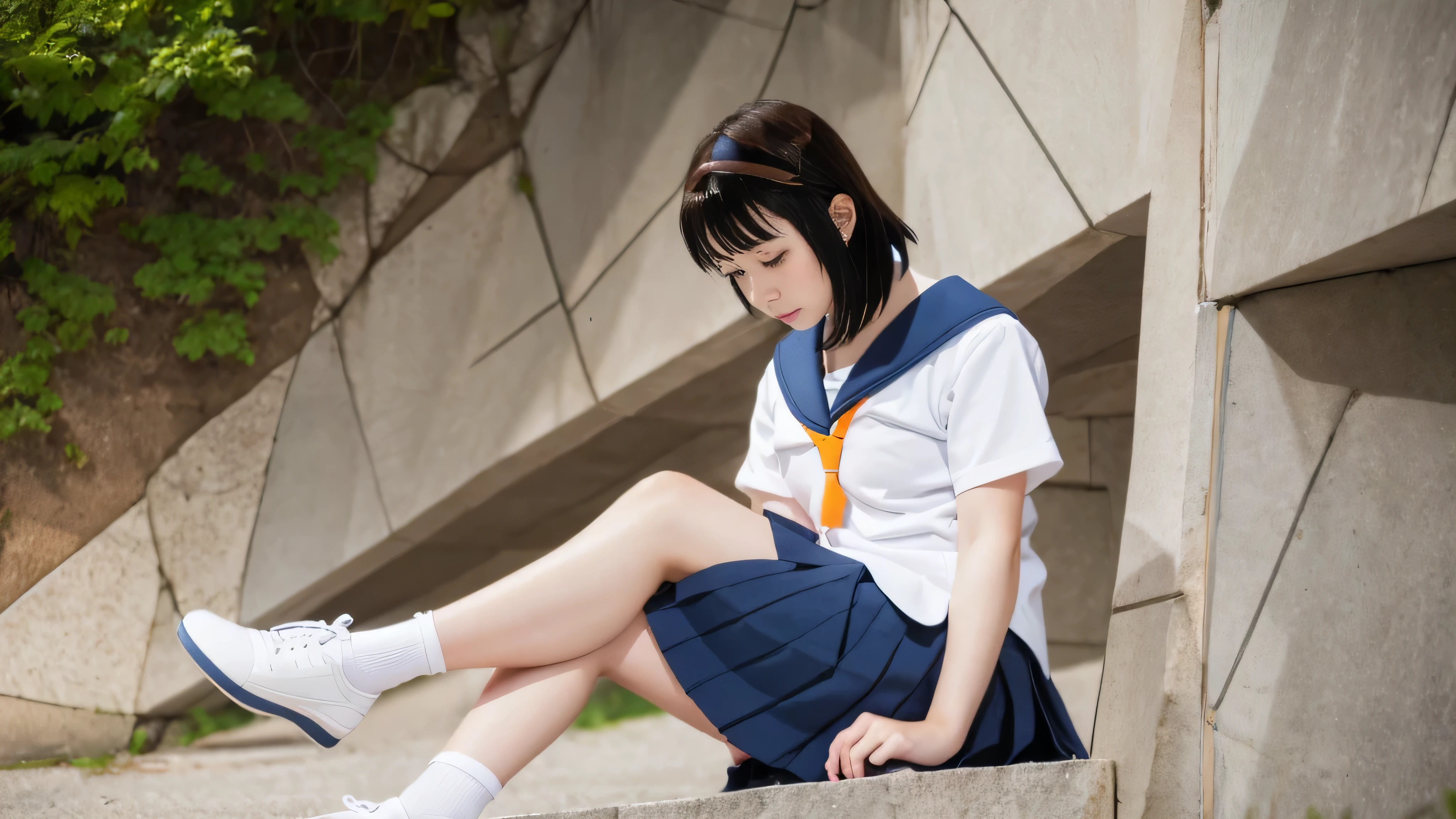 girl, Kosaki Onodera, Sailor suit, , Climbing pole,,Pleated skirt,,Love juice,Foot odor,Smelly feet