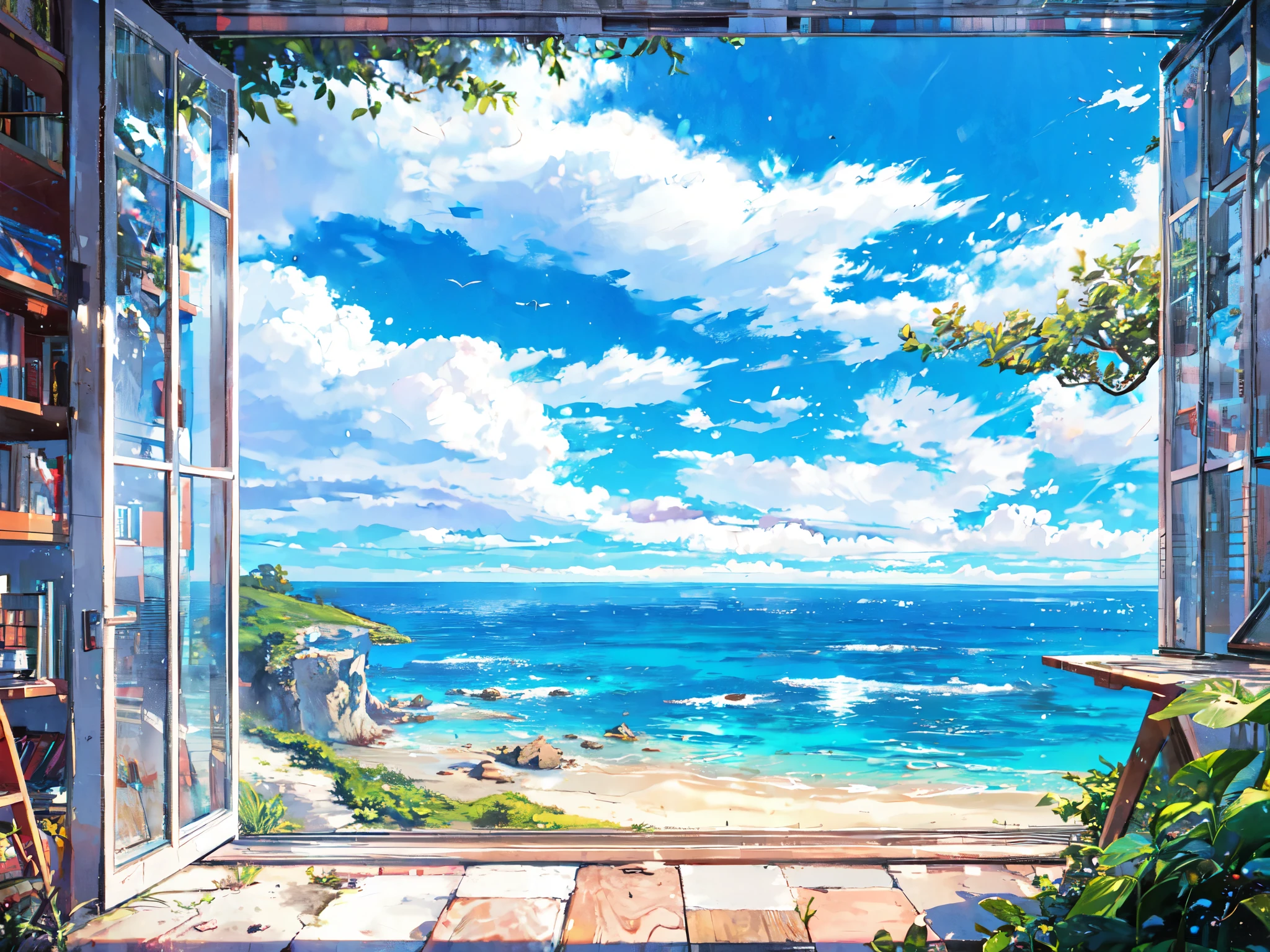 a view of window, European beach, beautiful ocean, dramatic view, dramatic scence, beautiful scence, fantastic scence