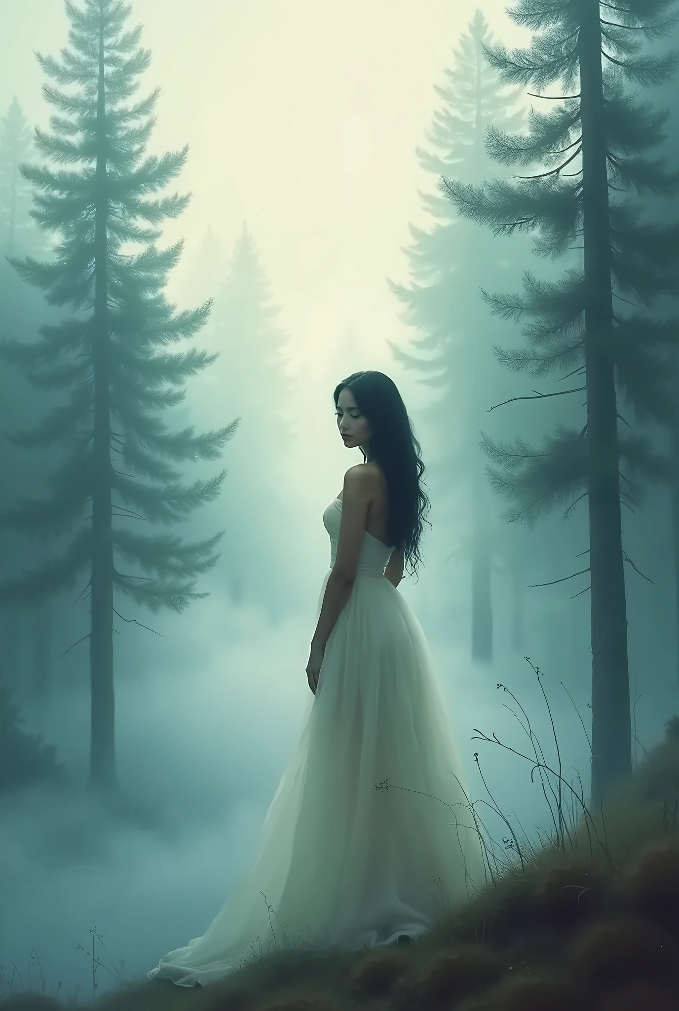 Arafed woman in a white dress standing in a forest - SeaArt AI