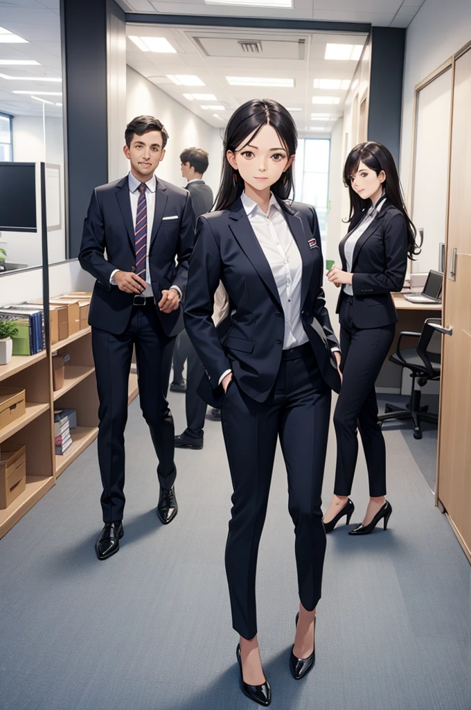 Black shirts, men's three-piece suits, wearing black leather gloves in both hands, Japanese girls, dark hotel rooms