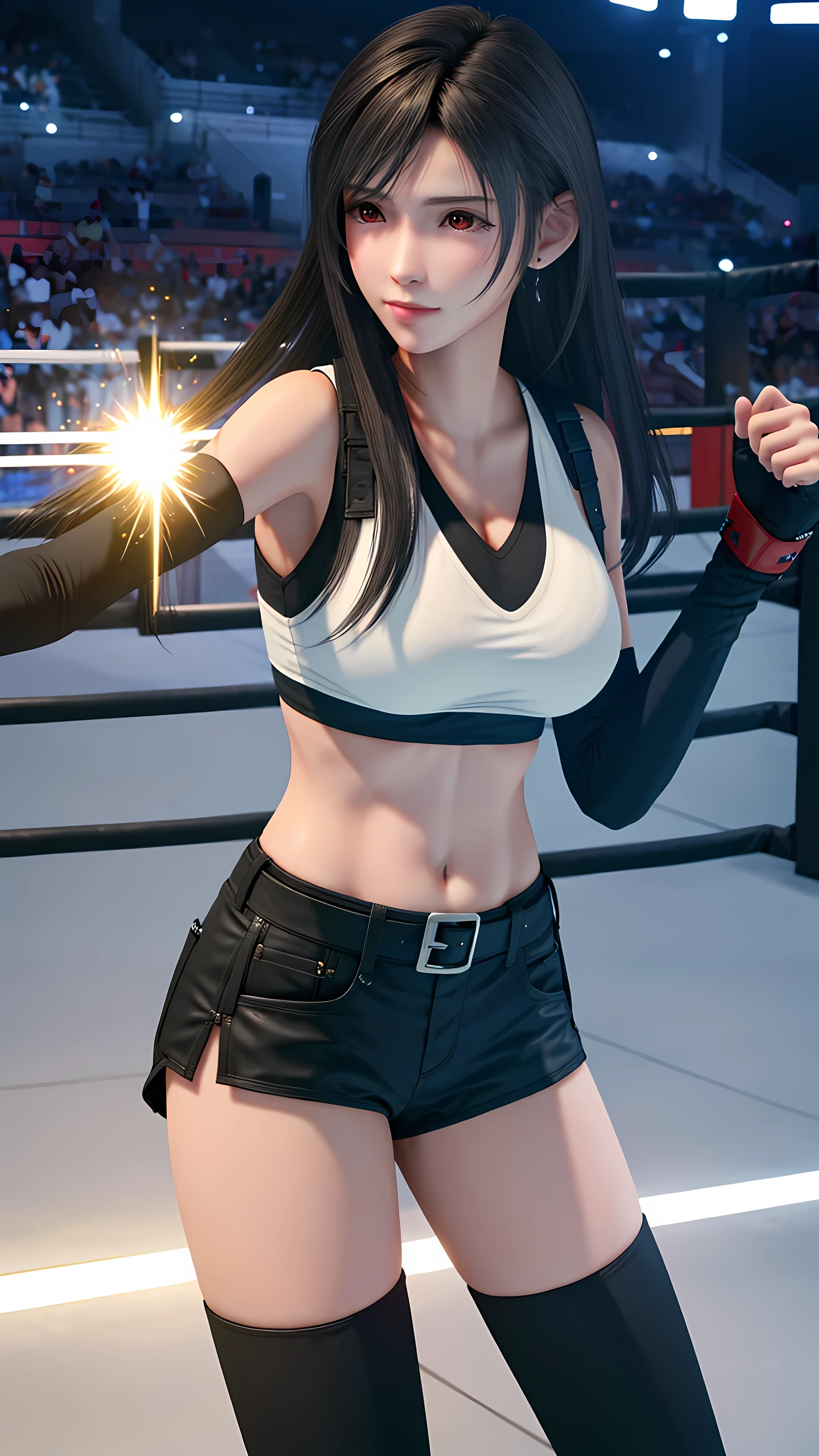 a close up of a person wearing a basketball uniform, a picture, inspired by Kentaro Miura, trending on pixiv, wearing yellow nba jersey, yellow croptop nba jersey, wearing a low cut croptop, wearing croptop, croptop, the words "Lakers" written on the croptop, golden raito, (winking), shirobako, large)}], favorite scene, fine details. anime. skins, sweating, big breasts, both hands raised, armpits, armpits visible, dripping with sweat, more more sweat, sweaty armpits