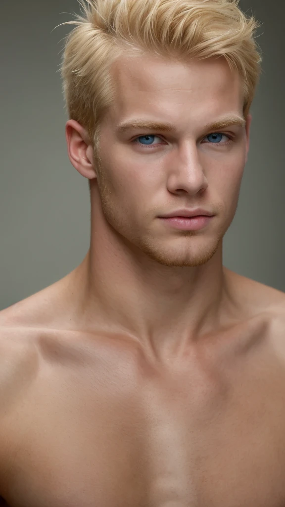 a young male with blond hair nude, muscular male body, detailed anatomy, realistic skin texture, chiaroscuro lighting, dramatic shadows, oil painting, classical style, cinematic composition, hyper-detailed, masterpiece