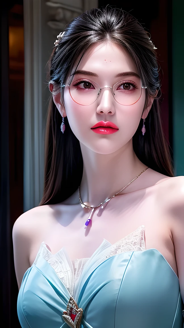 Beautiful and mature 55 year old Japanese woman, 1 female, Married women, Long eyelashes, Low Ponytail, Flowing Hair, Open your mouth a little, Red lipstick, Rosy Cheeks, Pearl Necklace, Earrings, Dark eyeshadow, Wearing glasses, Small breasts, (White leotard), Focus on the whole body, (Highest quality,4K,8k,High resolution,masterpiece:1.2),Very detailed,(Realistic,photoRealistic,photo-Realistic:1.37),High resolution,超High resolution,Studio Lighting,Ultra-fine painting,Sharp focus,Physically Based Rendering,Very detailed説明,Professional,Vibrant colors,Bokeh,Portraiture