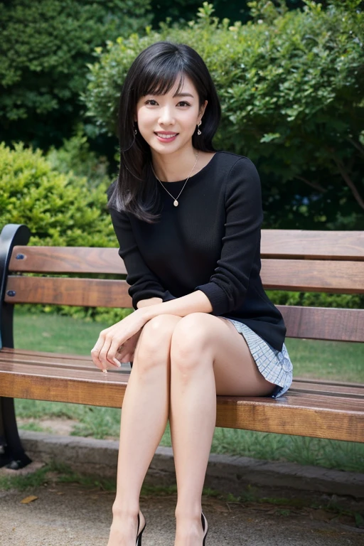Japanese, (alone), Mature Woman,30 years old, (whole body), Big Breasts, Straight Long Hair, Glamour, sexy, Pure white skin, Observe the audience、(White blouse),(She is only wearing beige pantyhose),Black high heels、garden、Squat、Put your hands behind your back,(Legs apart 1.5),Spread your legs