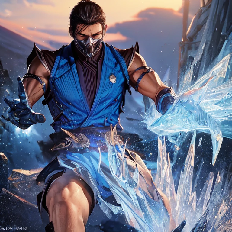 Bi-Han/Sub-Zero (Mortal kombat Series),Pixel art、Thin line drawing、absurdres,, (1boy:1.4), Cyromancer, mature man, (dark hair:1.2), unity dynamism, dark_eyes,solo, no blur, detailed hair, detailed background, detailed eyes, detailed face, ( masterpiece:1.2) ,(Best Quality:1.4), wearing (( Lin kuei outfit, silver armor,  sandals) , fair skin, muscular male, high detail ,8k, CG, professional, ( Anime Aesthetic:1.4), dramatic, he's doing his Signature Pose for the camera, Icy world background,  looking at viewer, Top-quality of the best, sharp focus, ( Hyperrealistic Style) , ( cowboy shot), full body design, full_body artwork, full body, --niji 6 --Stylize 200.