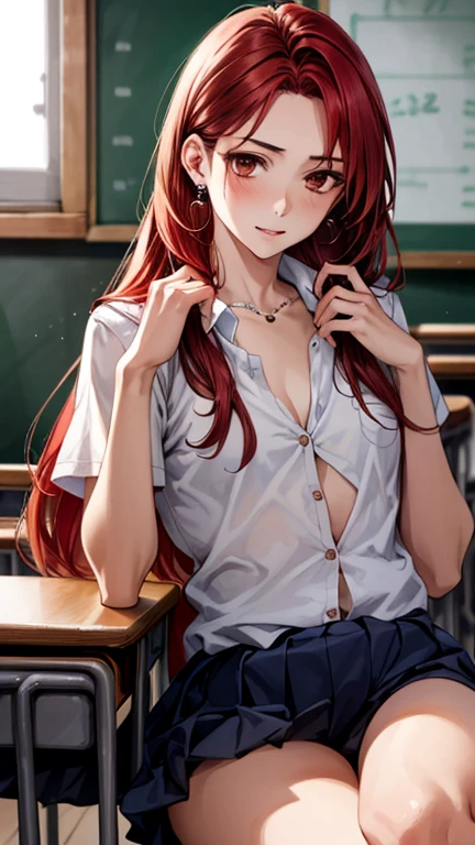 Embarassed Redhair shy cute beatifil woman front Full in school crying