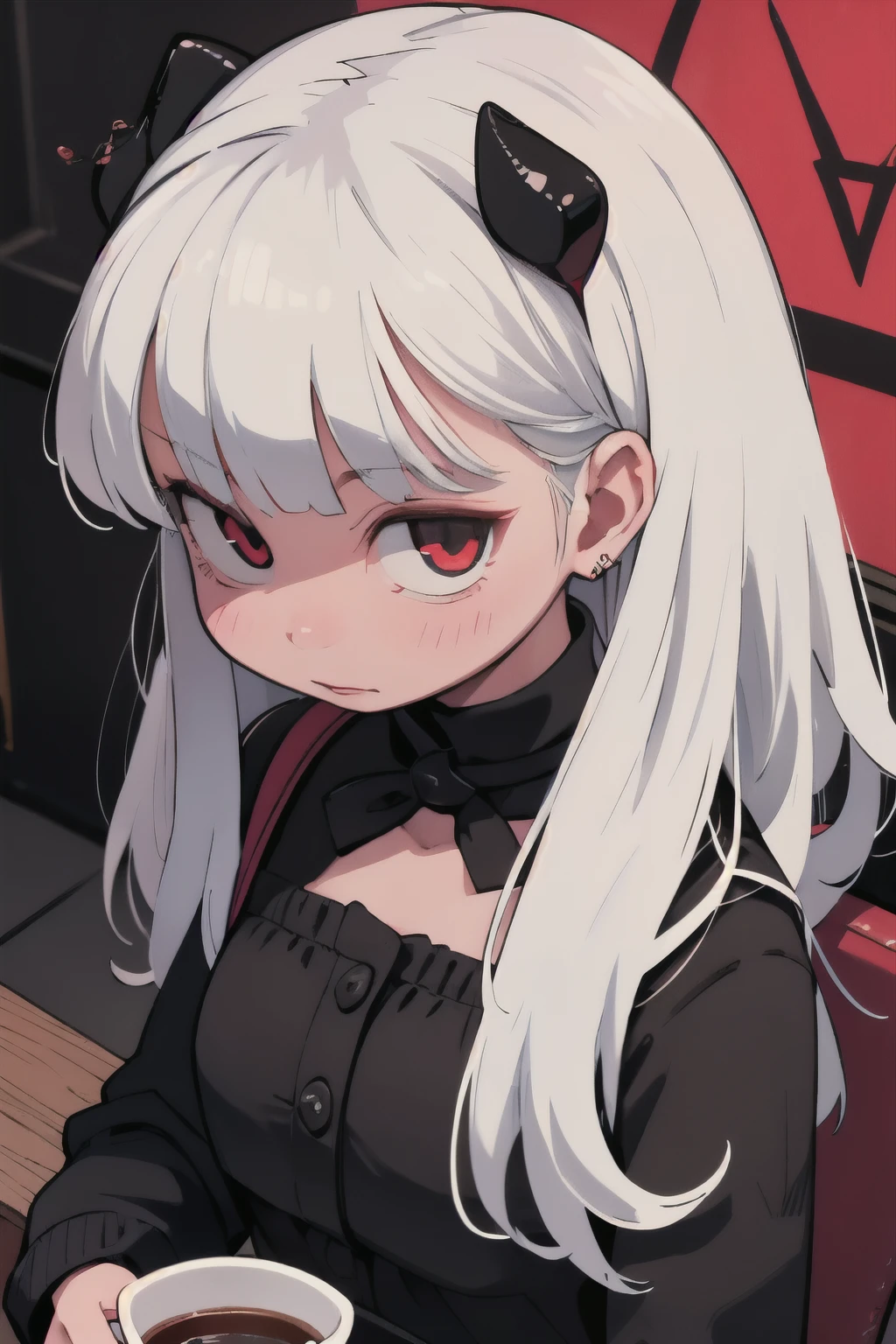 white hair girl, sucubbus, red eyes, hot, espressao saxy,  demonic
