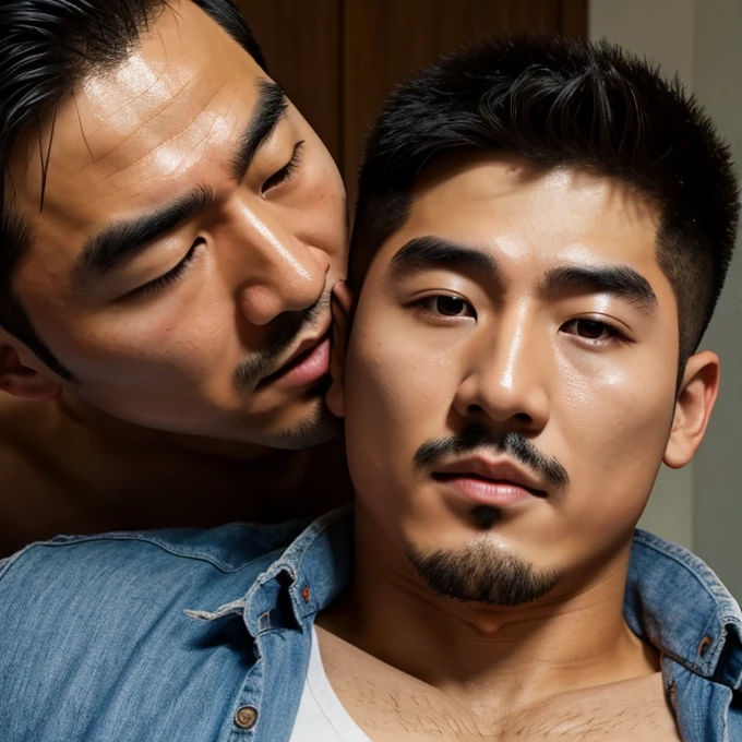 ((kpop idol kissing with old fat man)) ,groping each other ,  , naked ,  , puffy nipples , swollen nipples , only male , only men , photorealistic , real men , good quality , high quality , high resolution , nsfw , force , lewd , kinky, slutty man , ((full length shot(fls))), erection , This photorealistic portrait combines the style of National Geographic., Capture every detail of his textured skin in 8k resolution. Leica digital SLR camera. His features were clearly visible., From the deep-set eyes to the chiselled jawline., Make this image a true masterpiece..Lift. (8K UHD、RAW Photography、Photorealistic Portrait Leica Digital SLR、Lifelike images)