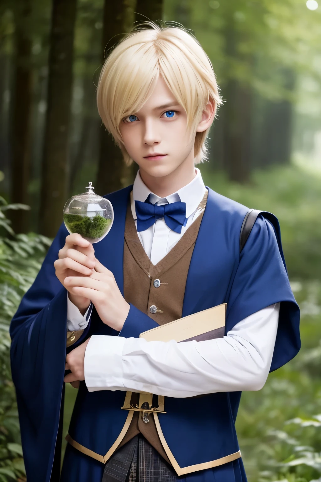 Boy,white hair,Blue eye,Hogwarts Uniform
