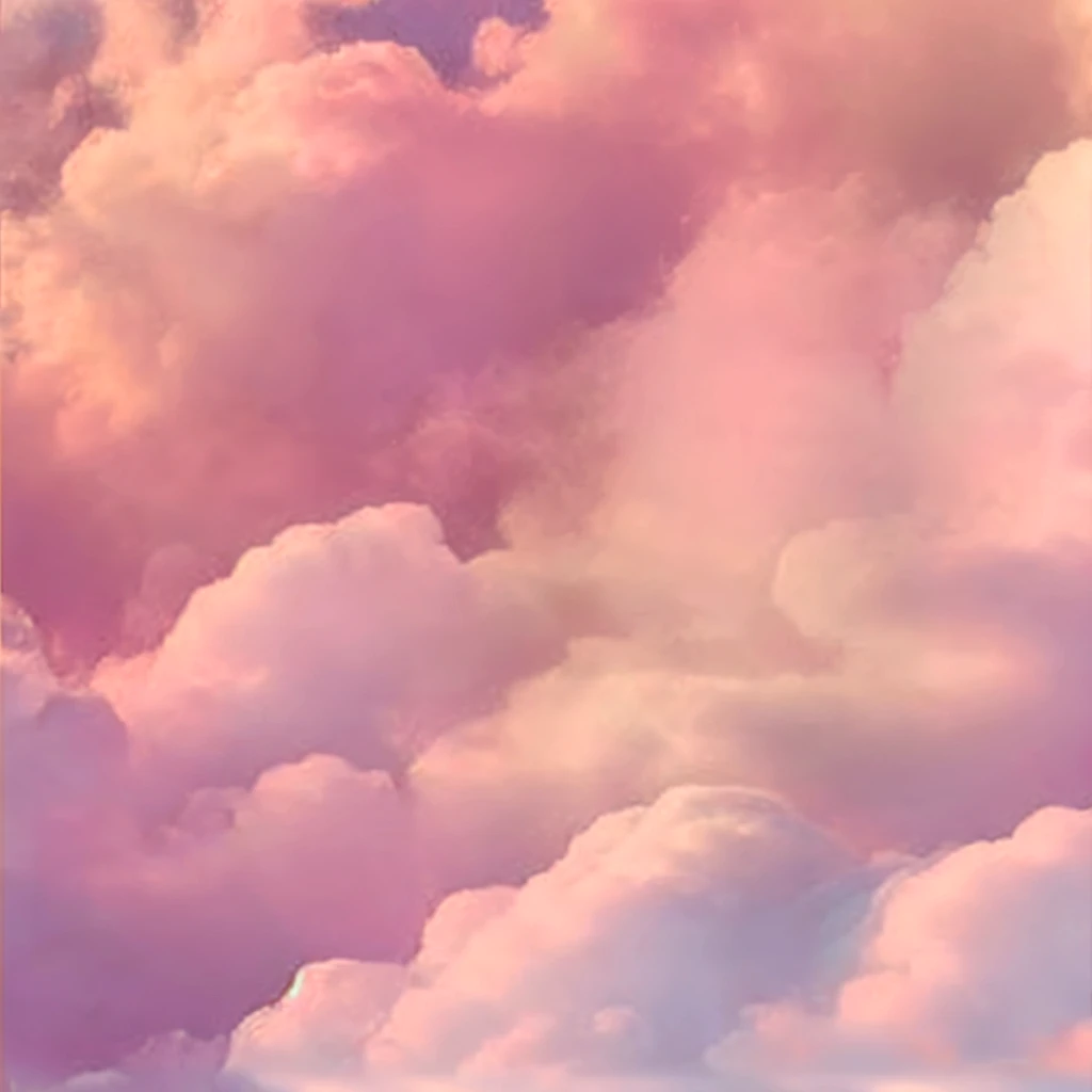 A soft sea of clouds, a pink sky, and a huge cloud hanging leisurely in the air.爱心云