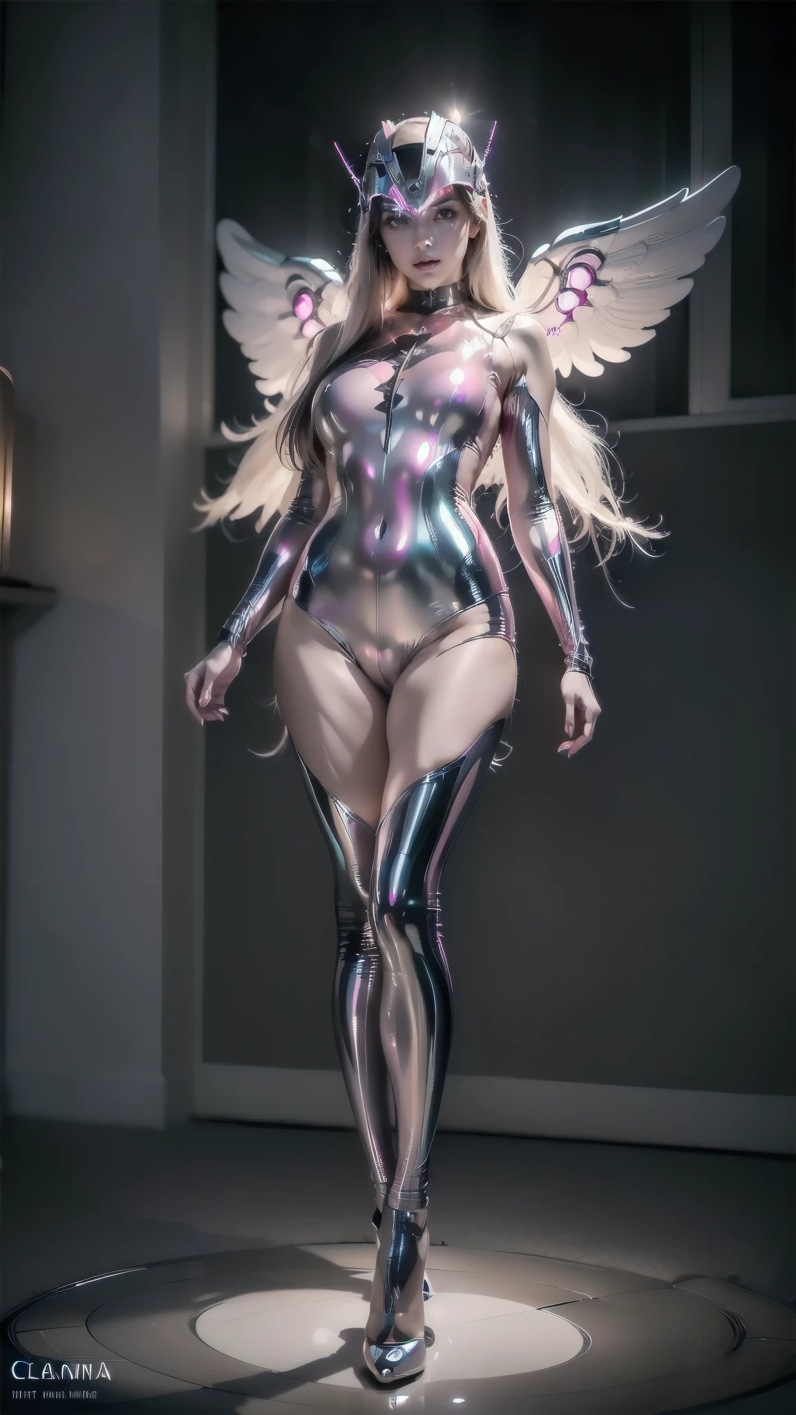 (Full body shot:1.4),(Wide angle shot) (longshot: 1.3), (Intricate details:1.4), (masutepiece) , ((anime robots, Beautiful white skin doll, Angel, 1girll, Magic)), (Perfect aesthetic eye:1.3) , (Detailed eyes) , (Halo) , (Eldon Ring:1.4), (Wings:1.3), blazing, twin-tail hair, multicolored hair, (Anatomically correct body:1.4) , angry, (Perfect face), Sarnio Anchoragun Majestic Guardian Night | Ultra-fine robot armor | Cinematic lighting | Complex filigree metal design | 16 K | unreal enginee 5 | rendering by octane | 。.。.。.。.3D, (Anatomically correct :1.4), (ultra-detailliert, Fantasy background, blush, Solo, battle posture), (magic circles:1.3), Lightning Effects, (Ray tracing), Show your abilities.i., (Glowing eyes) , (Particle Glow) , 16K Race Wallpapers, robot woman, Focus Trend, Authors：Nimox S.., hyper HD(Raw photo:1.2)，Pink Latex Jumpsuit，Hollow-On，Holt Color, latex shiny,tight fitted，sweat leggs，， Pink body, wearing atsuko kudo latex outfit, wearing tight suit, smooth pink skin, Catsuit, Wearing latex, shiny plastic, shiny metallic glossy skin, Pink glow color, Latex costumes, chrome bodysuit, cyberpunk glossy latex suit, shiny, futuristic glossy latex suit　Spread your legs apart　M-shaped legs　Angry look　sullenness　Irritated， all over the body, body proportions, (Chapped lips:1.4), (blush de nariz:1.2), foreshortening, black cuts, (eye contact), High contrast, ultra high resolution, high resolution, detailed, rosto limpo,  (rosto sensual:1.5), (Grandes olhos roxos:1.2), (olhos ultra detalhados:1.4), (Olhos de alta resolução:1.1), (textura de pele ultra detalhada:1.4), PERSEPHONE, PERSÉFONE, Perséfone, (SFW:1.5),  (full body:1.8), (upper body up:0.3), (hyper realistic:1.4), (realistic:1.3), (best quality real texture skin), Detailed eyes, detailed face,
