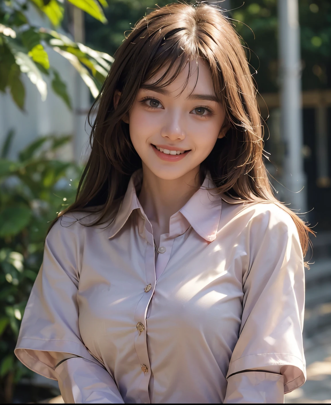 (best quality), (realistic, photo-realistic:1.3), masterpiece:1.2, an extremely delicate and beautiful, extremely detailed, CG, unity, 8k, amazing, finely detail, ultra-detailed, highres, absurdres, soft light, (((long blonde hair, bangs))), beautiful detailed girl, detailed fingers, extremely detailed eyes and face, beautiful detailed nose, beautiful detailed eyes, beautiful delicate glossy lips:0.9, (light on face), (looking at viewer), (closed mouth:1.2), 1girl, cute, ((thigh:1.5)), ((innocent face)),young,(((Puff sleeve blouse, (medium breasts), realistic face, realistic body, Film Grain:0.6, Ray tracing:0.6, Dynamic Range:0.3, median:0.4, (semi smile:1.3)