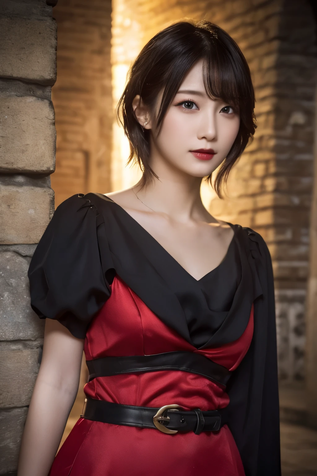 1 girl, (She is wearing a red dress:1.2), (Gothic Makeup), Portrait of a very cute Japanese symphonic metal singer, (RAW Photo Best Quality), (Realistic, Realistic:1.4), (masterpiece), 
Very delicate and beautiful, Very detailed, 2k wallpaper, wonderful, finely, Very detailed CG Unity 8K wallpaper, Very detailed, High resolution, Soft light, 
Beautiful detailed girl, Very detailed目と顔, A beautiful and elegant nose, Beautiful beautiful eyes, Cinema Lighting, 
(She stands in an empty medieval town:1.3), (Night Sky, milky way), (Girl full body silhouette:1.2), (Dark screen:1.5), (I am so lonely),
(short hair), (Hair blowing in the wind), 
Perfect Anatomy, Slender body, Small breasts