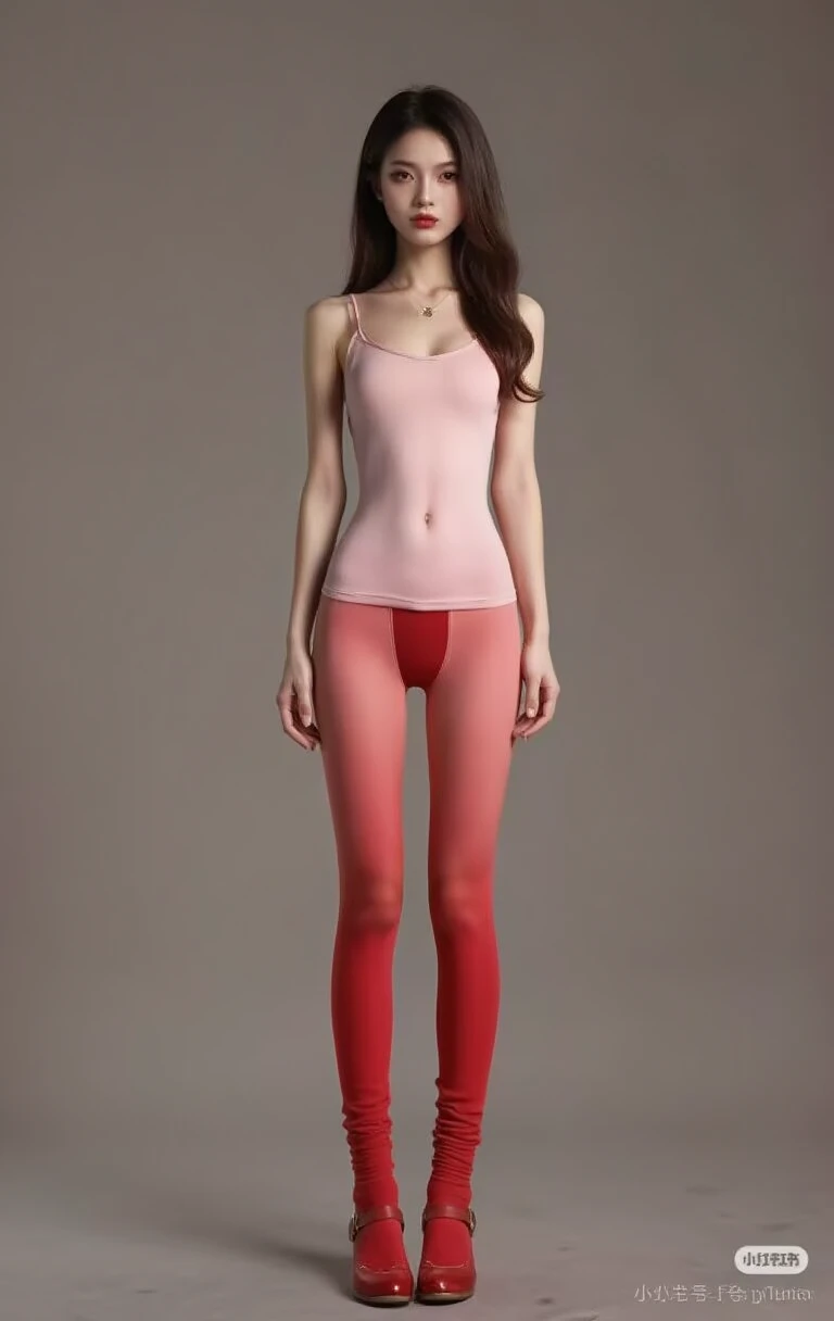 full body shot of ginger hair fashion model, white skin, freckles, long slender legs, small butt, tight body