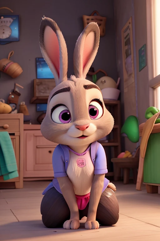 Judy Hopps、Little Rabbit, White body,Black Hair, Ginger fir, Pink Eyes, child , ballerina,Semen overflowing from the vagina