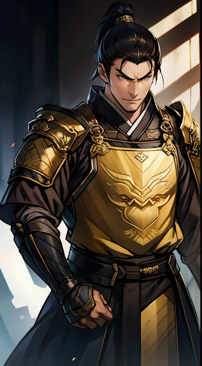 The Second Dimension,Anime style,one person(Male Warrior),Correct proportions,Facial details,swordsman,High Ponytail Hairstyle,Neck details,(Active attention),(在黑暗的night:1),(Best quality),(Honest:1),Record,Realistic skin texture,Very detailed,8k wallpaper,Volumetric Lighting,Dynamic Lighting,A man,Long black ponytail,Black robe,GoldBelt,Small amount of armor,scapular,Waist protector,Gauntlets,Hold the sword in front of you,horse riding,Antique Chinese style,Waist Dagger,Attack Stance,Blood,The clothes were torn,Ancient Chinese Battlefield,A group of soldiers chasing,Arrow Flying,Frequent wars,night,drama,Sword Qi Surrounding,Rich image details,carol,Light,The costumes are complicated,Perfect composition,Refinement,high quality,More details,Lots of details,Complex background,Sense of atmosphere,Game quality,fencing,Light线追踪,Light线追踪,细腻的Light芒,CG Rendering,Hair details,