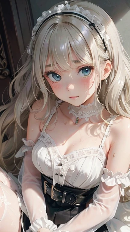 full body, outdoor, masterpiece:1.2, highest quality:1.2, 8k, CG, photorealistic:1.37, delicate detailed:1.8 (eyes, pupils, lips, face, hair, hand, skin, clothes), rainy (heavy rain), a little cute girl(chibi:1.2) taking shelter from the rain under the eaves, ((a soaking wet white shirt, see-through bra)), wet hair, wet face, ((looking upward up):1.2), beautiful detailed eyes,beautiful detailed lips,extremely detailed eyes and face,long eyelashes,thighhigh, mini skirt, vivid colors,soft and dreamy color tones,studio lighting,raindrops on the window,puddles on the ground,tranquil atmosphere,dark and moody background,peaceful expression,curly hair,water droplets on her face,reflection of lights in the rain,urban setting,gentle breeze,rain-washed streets,moisture in the air
