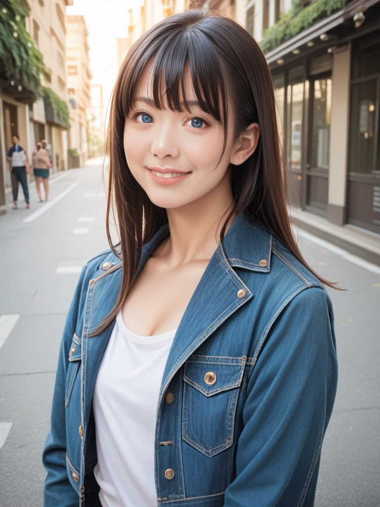 score_9, score_8_up, score_7_up, score_6_up, source_anime, natural skin, detailed skin,
realistic, photo, beautiful woman, 27yo, blue_eyes, bangs, nose, lips, little smile, denim jacket, on the street, looking_at_viewer,