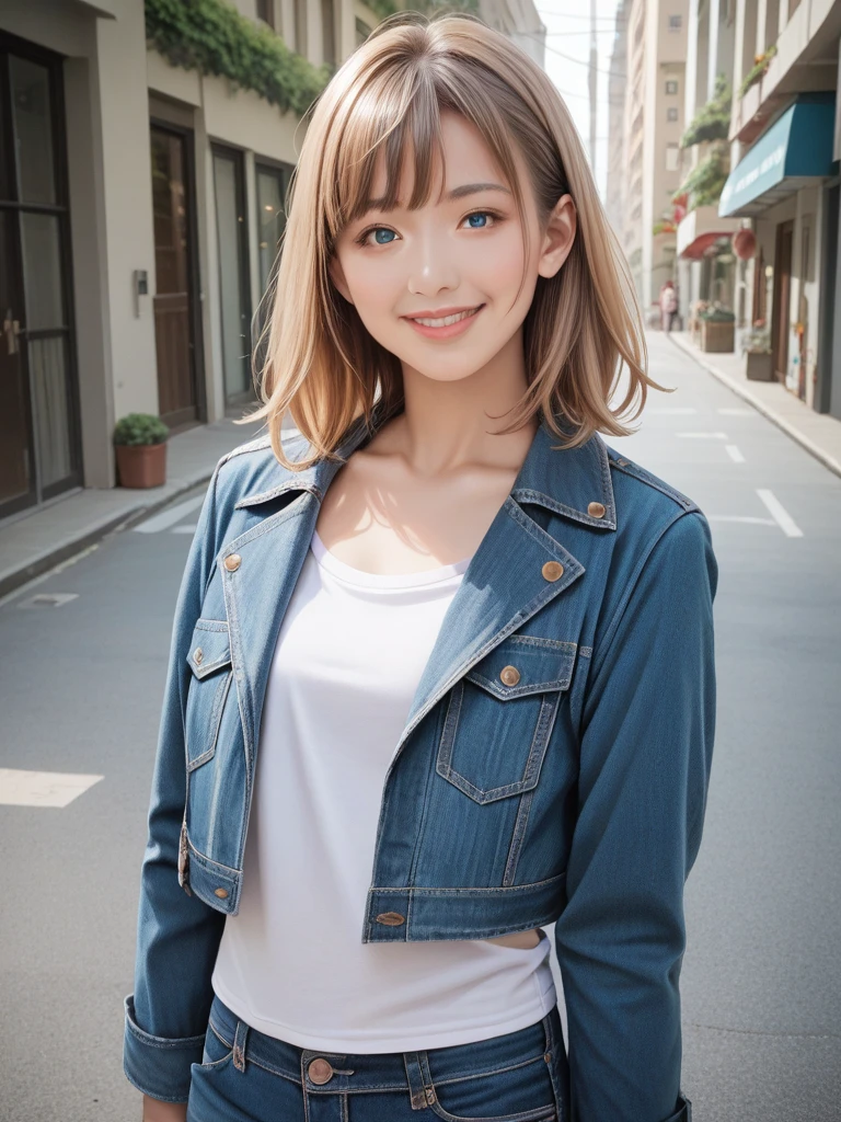 score_9, score_8_up, score_7_up, score_6_up, source_anime, natural skin, detailed skin,
realistic, beautiful woman, 27yo, blue_eyes, bangs, nose, lips, little smile, light brown hair, denim jacket, on the street, looking_at_viewer,