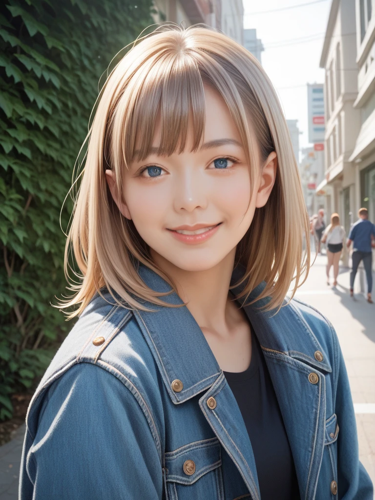 score_9, score_8_up, score_7_up, score_6_up, source_anime, natural skin, detailed skin,
realistic, beautiful woman, 31 y o, blue_eyes, bangs, nose, lips, little smile, light brown hair, denim jacket, on the street, looking_at_viewer,