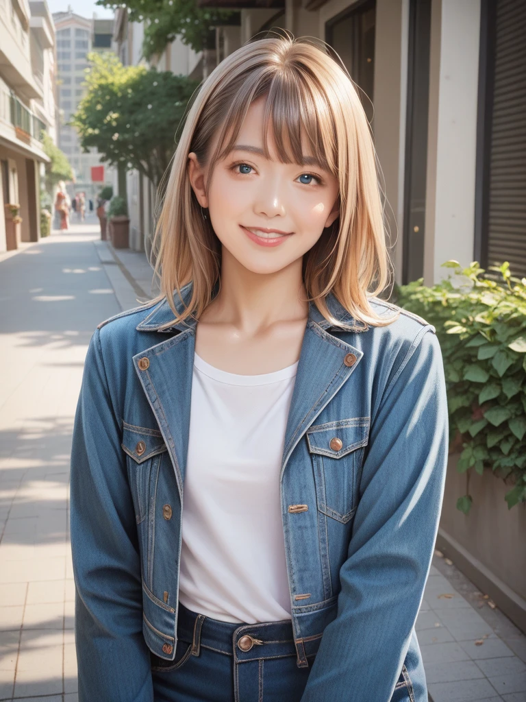 score_9, score_8_up, score_7_up, score_6_up, source_anime, natural skin, detailed skin,
realistic, beautiful woman, 31 y o, blue_eyes, bangs, nose, lips, little smile, light brown hair, denim jacket, on the street, looking_at_viewer,