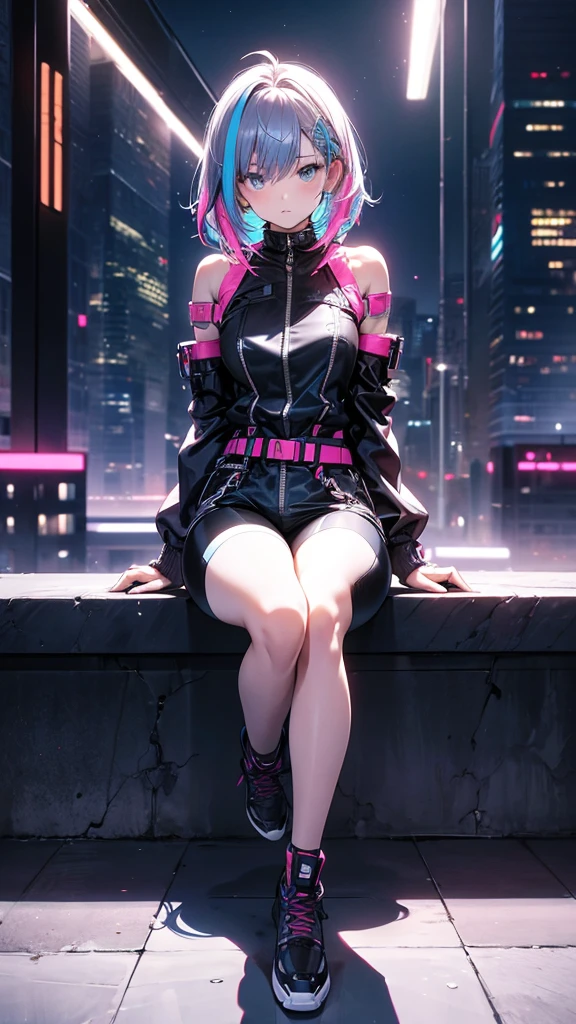 anime girl with pink hair sitting on a chair in a neon city, cyberpunk anime girl in hoodie, cyberpunk anime girl, anime style 4 k, anime cyberpunk art, best anime 4k konachan wallpaper, digital cyberpunk anime art, female cyberpunk anime girl, digital cyberpunk - anime art, cyberpunk anime art, anime cyberpunk, cyberpunk streetwear, cyberpunk art style