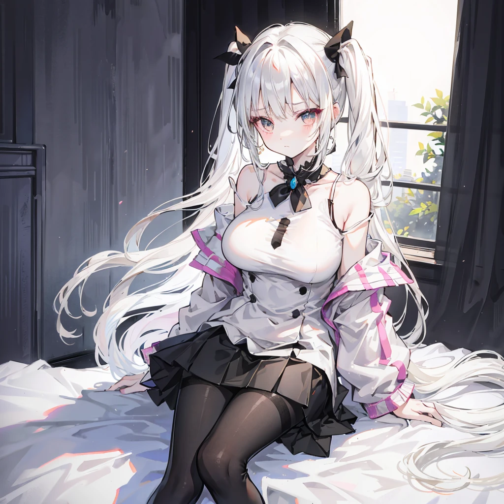 mini skirt,Crouched View,Fluffy jacket,((Small Bust)),Nipples,Expose the inside of your legs,Spread your legs,White panties,Luxurious Room