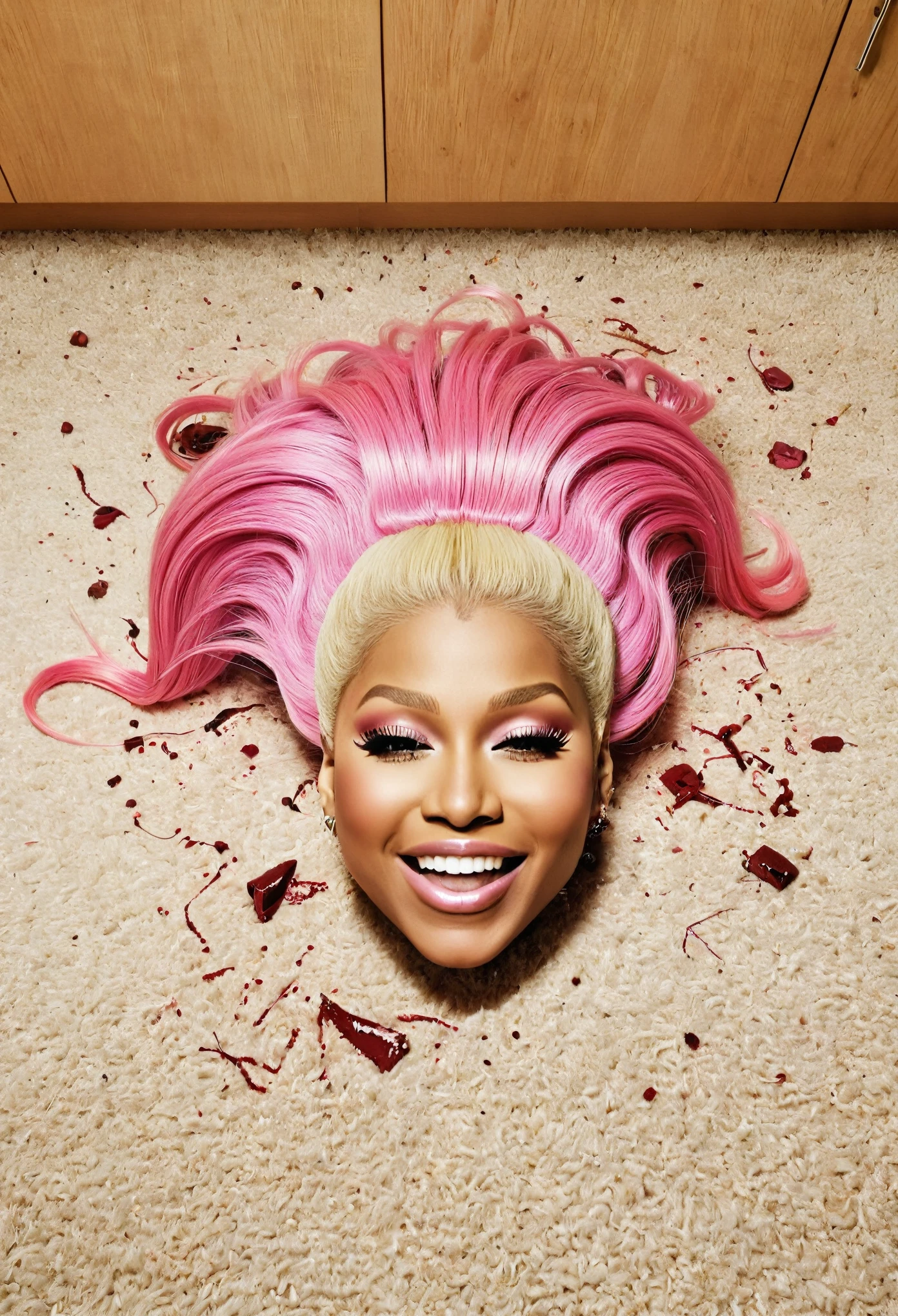 Nicki Minaj’s decapitated head on the floor smiling