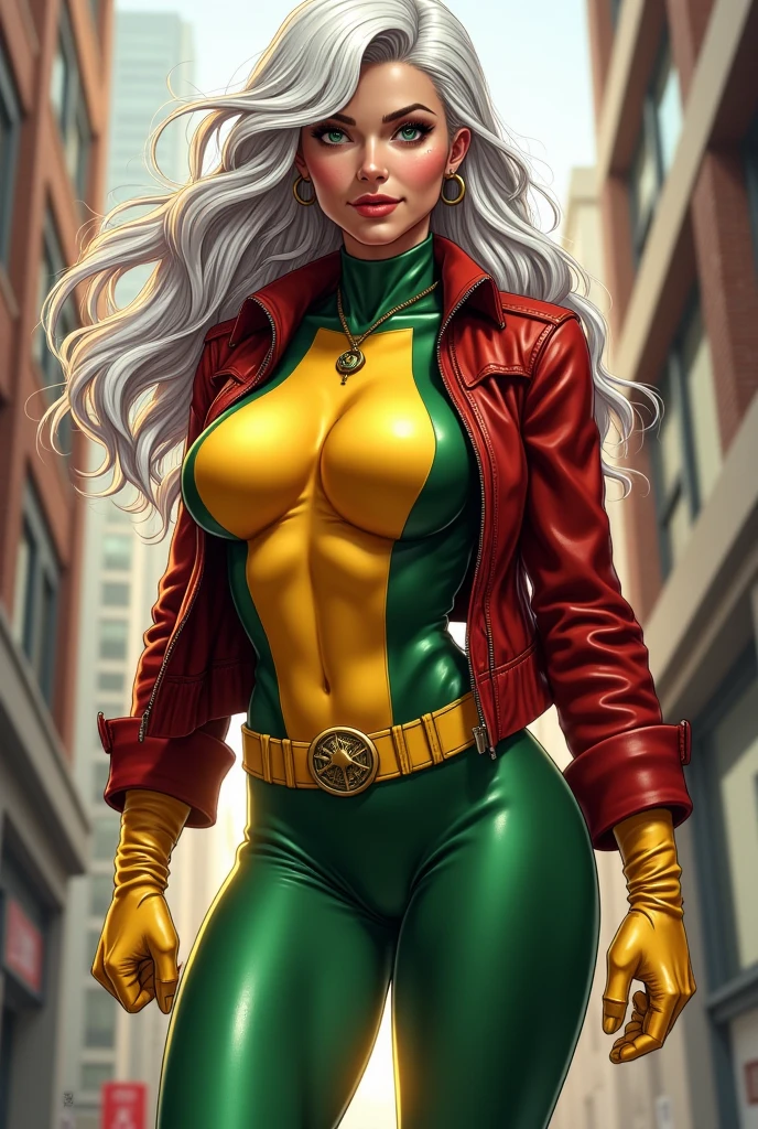 Rogue from x-men, wide hips and small waist, comic style, marvel comics