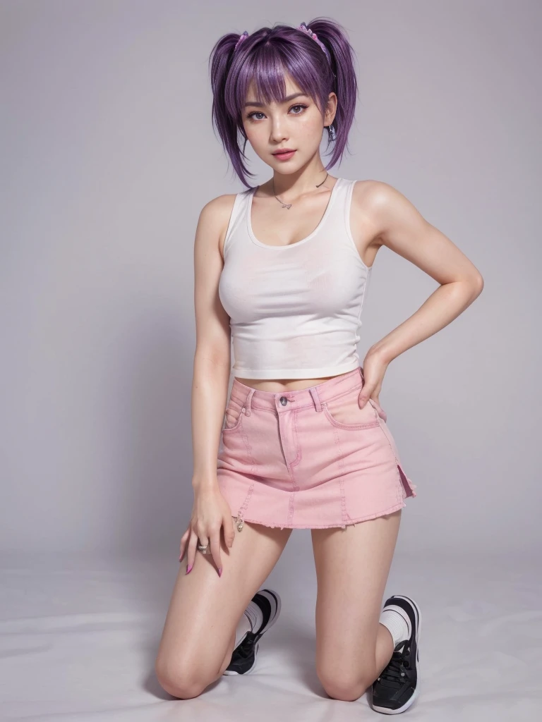 Ayane, purple hair, (best quality, ultra-detailed), (realistic:1.37), beautiful and detailed face, ultra-realistic texture, delicate face, delicate body, red lipstick, long-lasting colors. high definition, 8K. expression with a sexy look