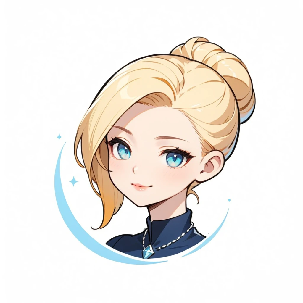 logo, A logo for face,, 1 girl, solo, blonde updo, slicked-back, Azure eyes, half-closed eyes, lips apart, fingersmile, silver necklace, simple white background