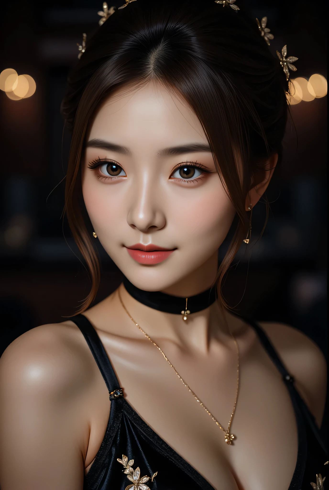 best quality, masterpiece, highres, 1girl,blush,(seductive smile:0.8),star-shaped pupils,china hanfu,hair ornament,necklace, jewelry,Beautiful face,upon_body, tyndall effect,photorealistic, dark studio, rim lighting, two tone lighting,(high detailed skin:1.2), 8k uhd, dslr, soft lighting, high quality, volumetric lighting, candid, Photograph, high resolution, 4k, 8k, Bokeh