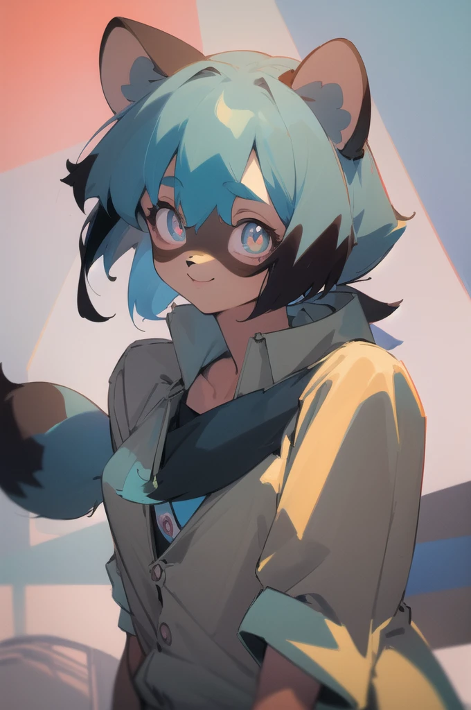 masterpiece,Best quality,portrait of Michiru Kagemori ,Kunst von chalksketch,full color, chalk,Rough sketch, Michiru Kagemori, furry raccoon girl, 1girl, Alone, Multi-colored eyes, Raccoon ears, two-tone hair, (good quality, Best quality), body fur, animal nose, long hair, smile,
