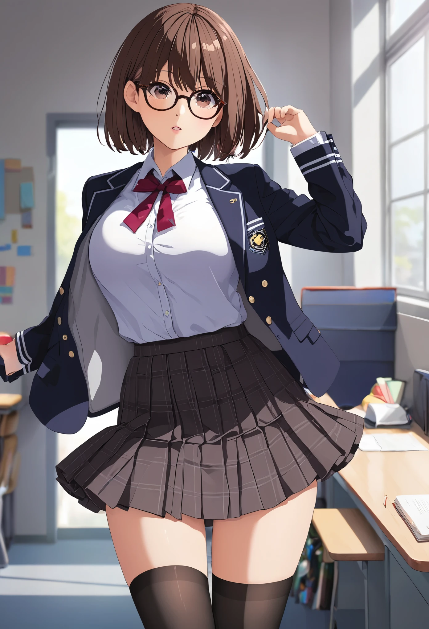 absurderes:1.8, ((From the thigh up:1.5, beautiful clear eyes, from below,)), ((school uniform, blazer、skirt lift by myself:1.5, showing panties:1.4, underwear emphasis))、(1woman), Unity 8K Wallpaper, Masterpiece, detailed hair, highly detailed, ( panties:1.4, school),, (Frustrated:1.4), (blush:1.3)
