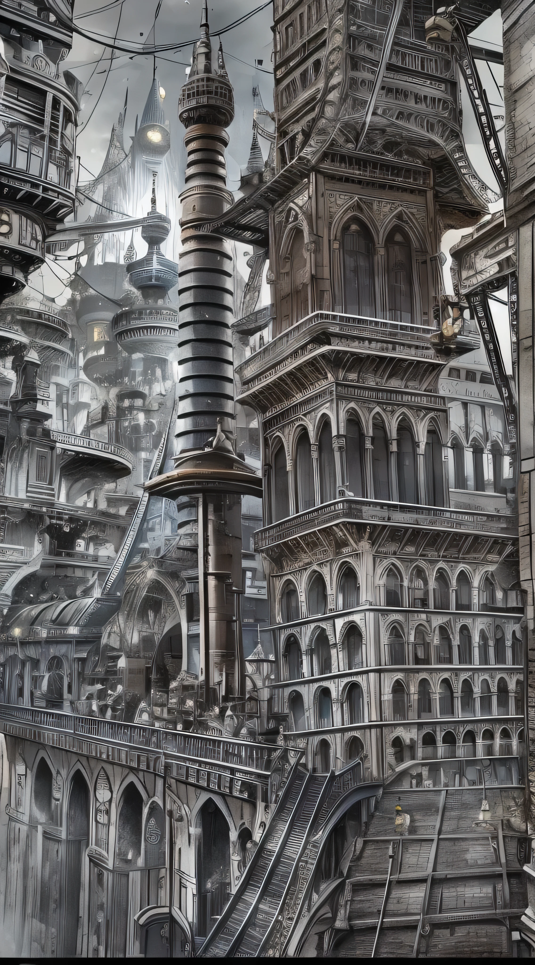 Ground-level view of Steampunk City by WAS-Steampunk