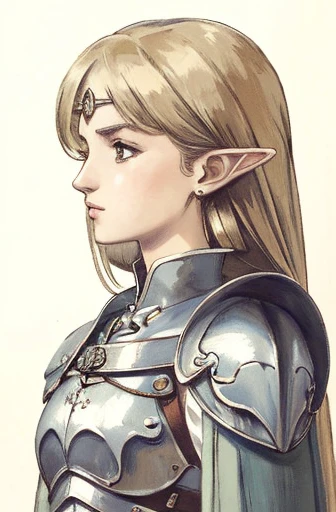 (masterpiece, Best Quality, Very detailed:1.5) , ((portrait, top))Break 1 Girl, Solo Focus,Classic Deedlit, Pointy Ears, Blonde, Long Hair, Elf, Circlet, Green Eyes, long Pointy Ears, very Long Hair, chest, medium chest, Earrings, lips, compensate, bangs, Cape, armor, blue Cape, shoulder armor, Pauldron, gloves, Breastplate, belt, Green Dress, Short dress,