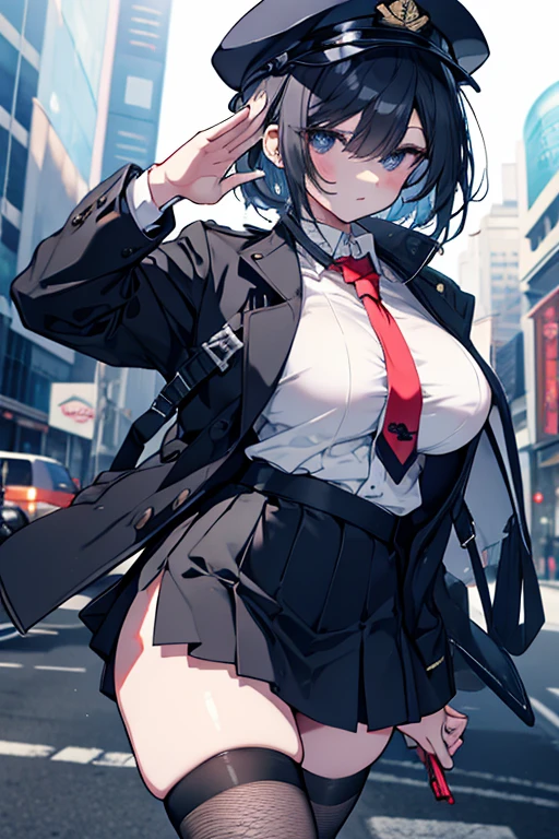 1girl, short black hair, red eyes, wearing black simple clothing, high res, ultrasharp, 8K, masterpiece, looking at viewer, central character. She stands confidently in the center, with a determined expression on her face. The background is fully white, fashionable, woman, vibrant, outfit, posing, front, colorful, dynamic, background, elements, confident, expression, holding, statement, accessory, majestic, coiled, around, touch, scene, attention-grabbing, stylish, catchy, larger, striking, modern, trendy, focus, hands behind her back