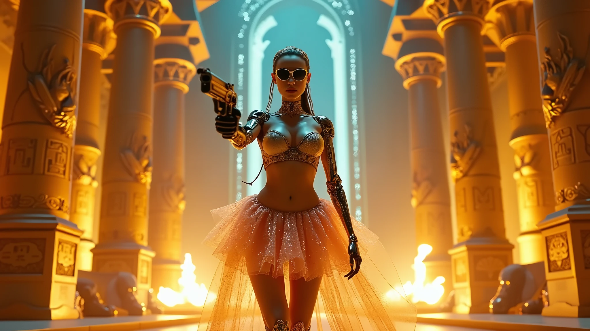 High-resolution drawing of a full body length view portrait of Kathryn Newton, with a hyper-beautiful face, short hair, a cavewoman (no Tails), Displayed within aa glass display case cage in a sci-fi futuristic museum, under soft lighting in the style of Bruce Pennington, Frank Frazetta, and Parrell Sweet