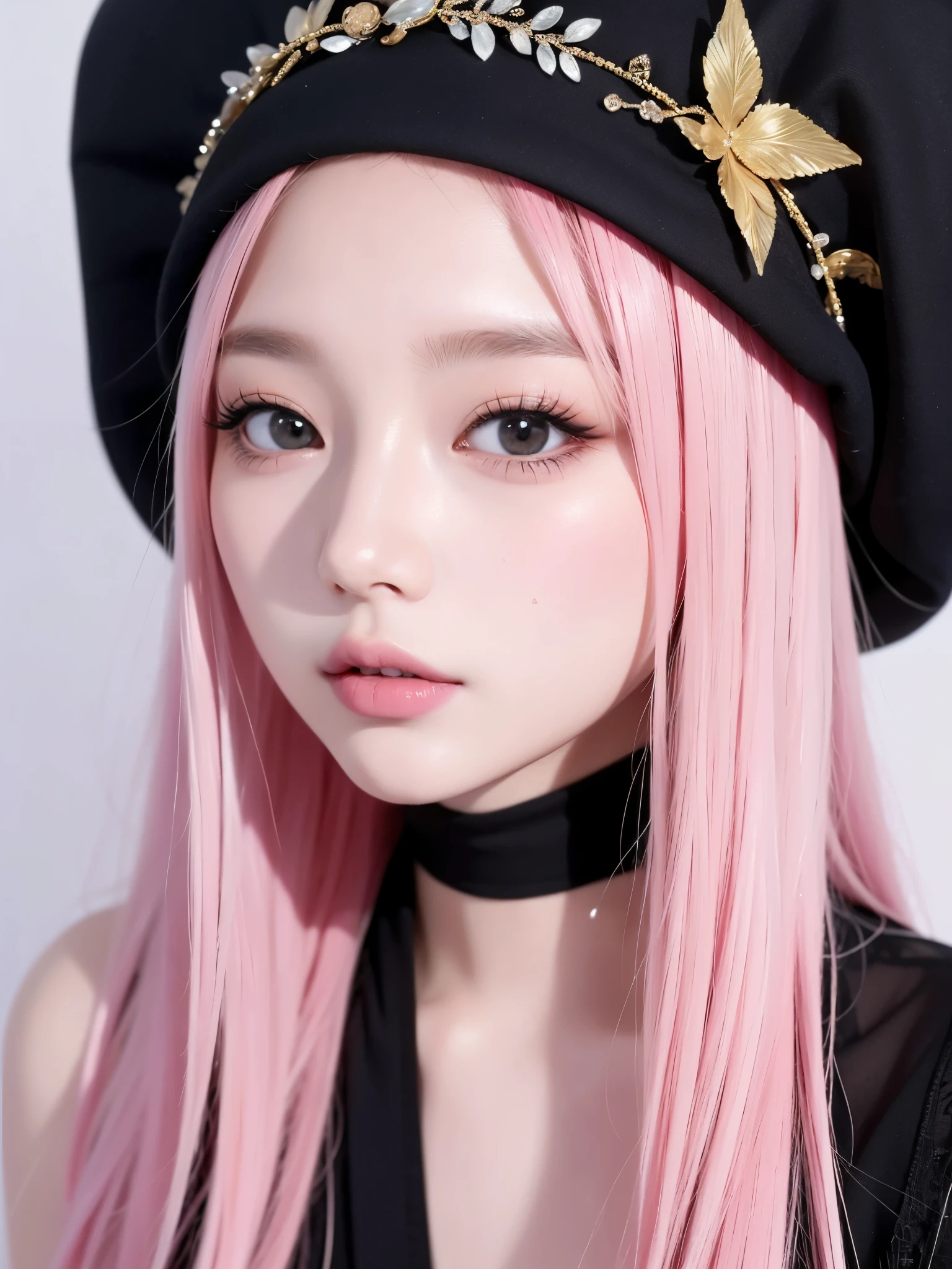 Close-up of a woman with long blonde hair and chalk, Ulzzang, Cruel Korean Goth Girl, She has a fringe of black hair, Korean Girl, Beautiful Korean Women, Cute Korean Face, Young and adorable Korean face, Korean facial features, Beautiful young Korean woman, Jis、Black Pink, Beautiful young Korean woman, Kurohime&#39;s hairstyle, Jinyoung Canela,(((whole body,Glossy thighs)))