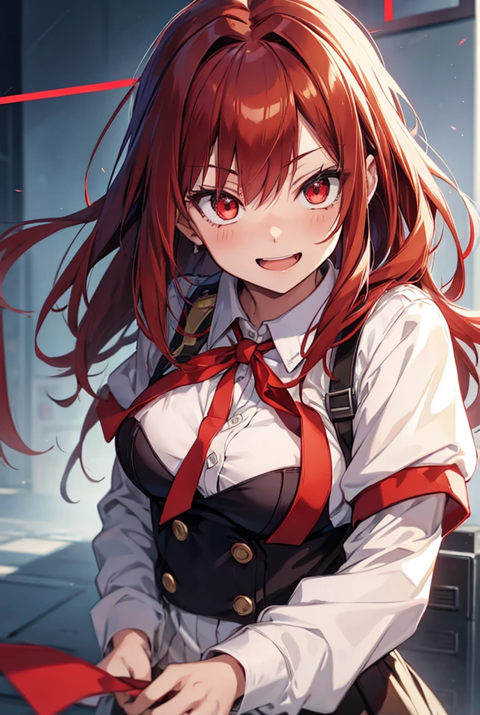 kotoriitsuka, kotori itsuka, long hair, (red eyes:1.5), red hair, ahoge, (flat chest:1.2),
BREAK (coat on shoulders:1.7), (white shirt:1.5), coat, (red coat:1.5), collared shirt, long sleeves, twintails, hair ribbon, black ribbon, necktie, school uniform, skirt, red skirt, pleated skirt, thighhighs, black necktie,
BREAK looking at viewer, (sitting:1.5), throne, from below, smile, angry, chair, crossed arms,
BREAK indoors,
BREAK (masterpiece:1.2), best quality, high resolution, unity 8k wallpaper, (illustration:0.8), (beautiful detailed eyes:1.6), extremely detailed face, perfect lighting, extremely detailed CG, (perfect hands, perfect anatomy),