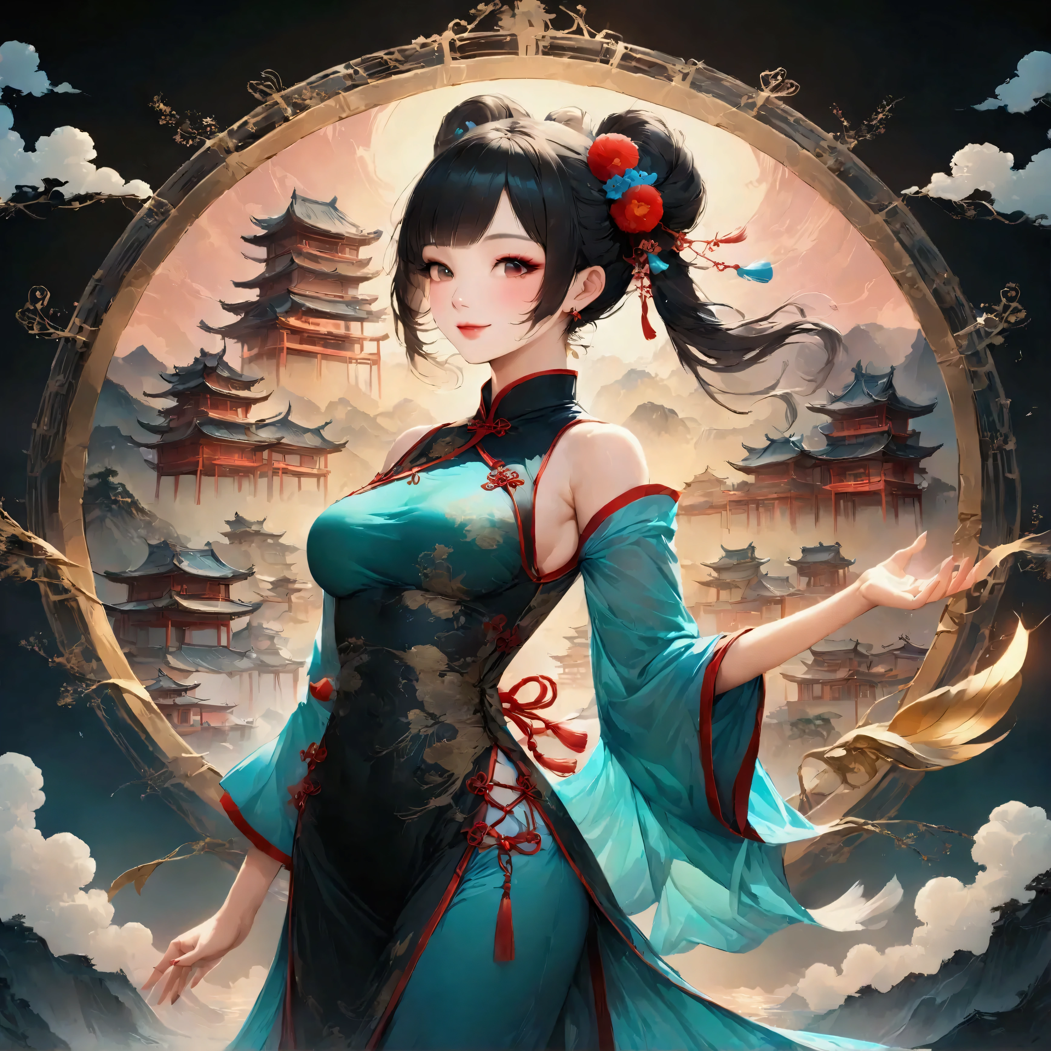 Great views of Chinatown,赤い提灯の温かいLight,Modern and historical,Fantastic and dreamy landscape,Light,風景の中にChinese clothingの女性が1人います,She is attractive and beautiful、まるで上海のnightを象徴するかのようです,Realistic skin texture,Realistic,break,豪華な刺繍が施されたChinese clothing,A masterpiece created by designers,Optimal Configuration,Light and Dark,break,,(masterpiece:1.3),(Please redeem:1.4),(Super detailed:1.5),High resolution,Very detailedな,unity 8k wallpaper,Intricate details,Wide range of colors,Artwork,rendering,(masterpiece:1.3),(Please redeem:1.4),(Super detailed:1.5),High resolution,Very detailed,unity 8k wallpaper,Draw artistic background,Chinese style,Traditional,Absurd beauty,Tangled,幻想的で美しいnightのチャイナタウン,night,美しいLightと影,Sparkling,Anatomically correct,Structurally correct,Use gold leaf,Chinese clothing,Gel Lip,eyelash,Charming smile