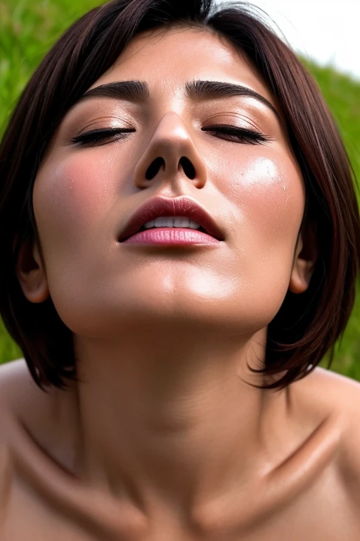 Tabletop,Award-winning photography, Very detailed, スーパーorgasm, Woman with open mouth and closed eyes , Skin shiny with sweat、Sharp focus on the face、From below、Lighting that highlights shiny sweat{{{orgasm:1.5 }}}, Black-haired、Please be careful when viewing、,nsfw,(:1.3) ,(Final:1.2),(Vulgar:1.3),(steam:1.1),(Wet:0.8),(trembling:0.8),(tears:0.7) ,(Drooling:0.6),(sweat:0.8),((Face close-up))Glossy skin with ultra-realistic details((Real human skin))(Small head),Bright light,Beautiful Japanese Women(Sharp focus on the eyes, Nose and mouth)Grassy roadside,Sleeping on the roadside, covered with dirt and grass,(Frowning, Raise your eyebrows, Half-open, Grimacing, shout)((Symmetrical nostril shape))((Feminine slim neck))