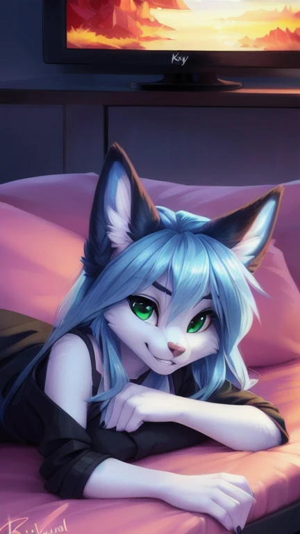 Miku Hatsune x vixen, aqua body add_detail:1 primer plano High Definition, flirtatious, manos juntas, ecstatic face, High Definition, purple iris, add_detail:1, fullbody add_detail:1, sensual body add_detail:1, big purple bow on her head add_detail:1, in hotel room in bedd add_detail:1