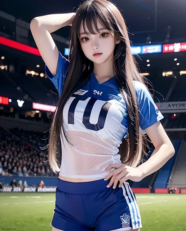 A beautiful girl in cheerleading uniform on the basketball court