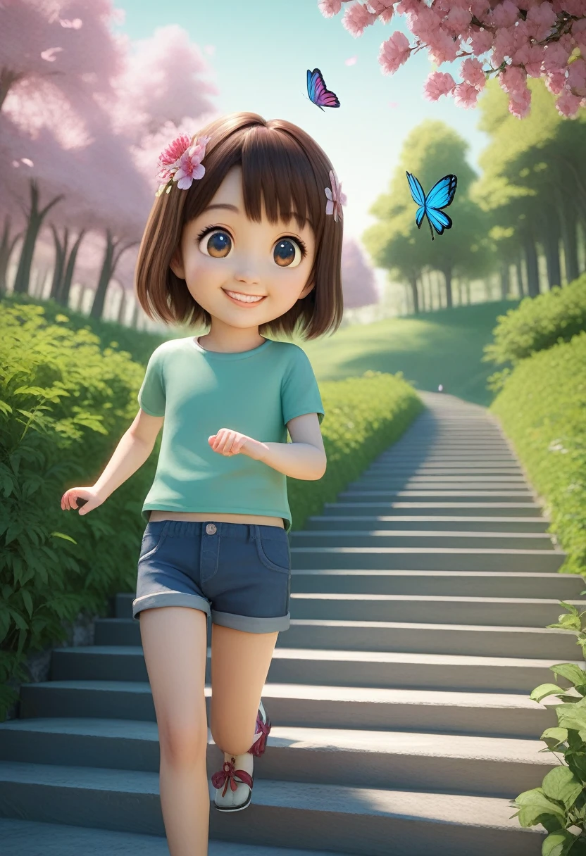 3d a little girl is (((solo)) sitting on a swing, telegram sticker, creating a soft, long dress female, video animation, girl with brown hair, freedom, profile image, standing confidently, she is the center of the garden, smiling face, listing image, dreams