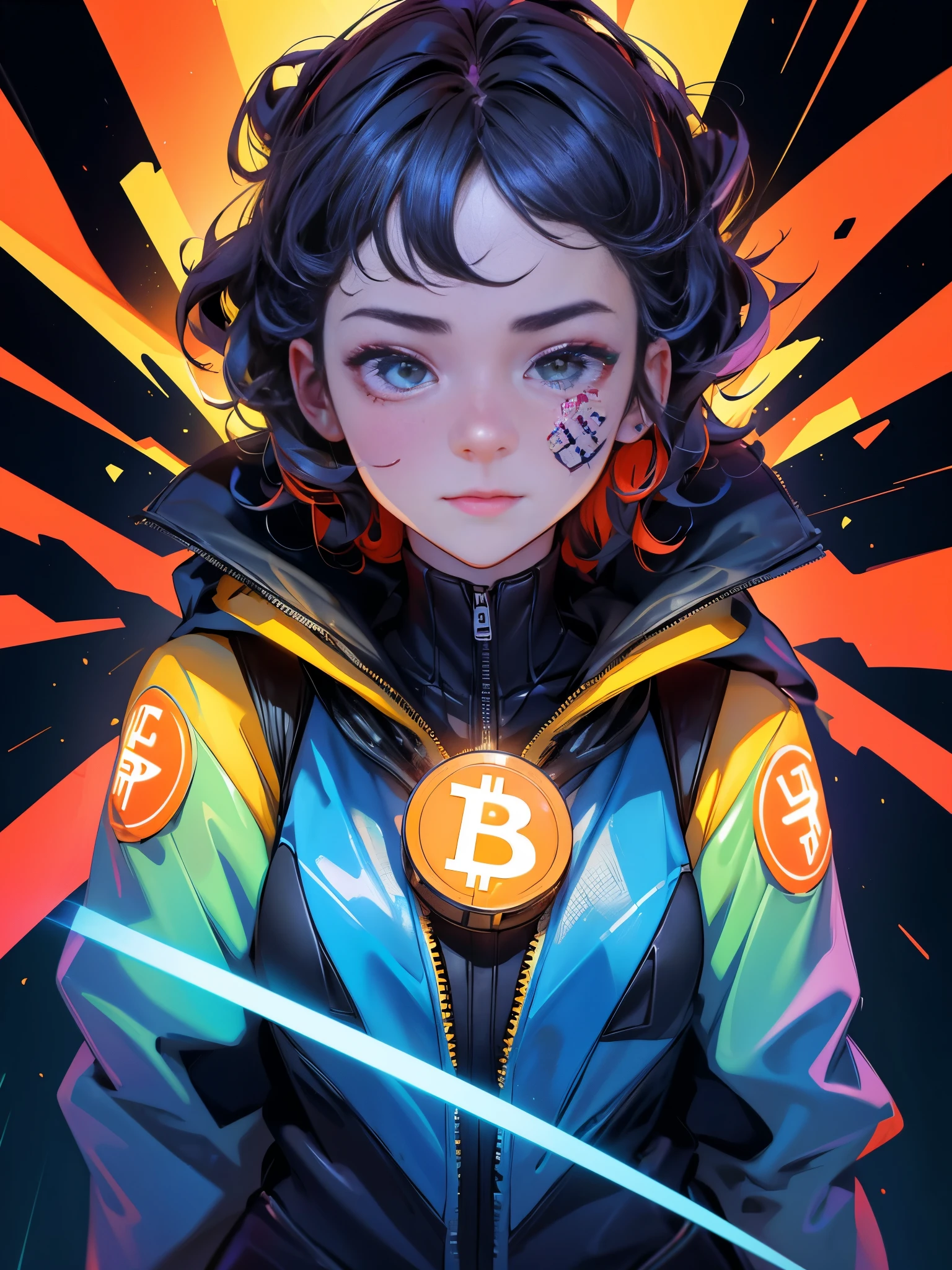 illustration of a girin a suit with a bitcoin on his face, a picture by Julia Pishtar, trending on reddit, excessivism, 🚀🚀🚀, shockwaves are coming out, crypto, 🚀🌈🤩, jen bartel, best on adobe stock, nft portrait, crypto valut, 🔞🤡, trending on markets, bitcoin evil