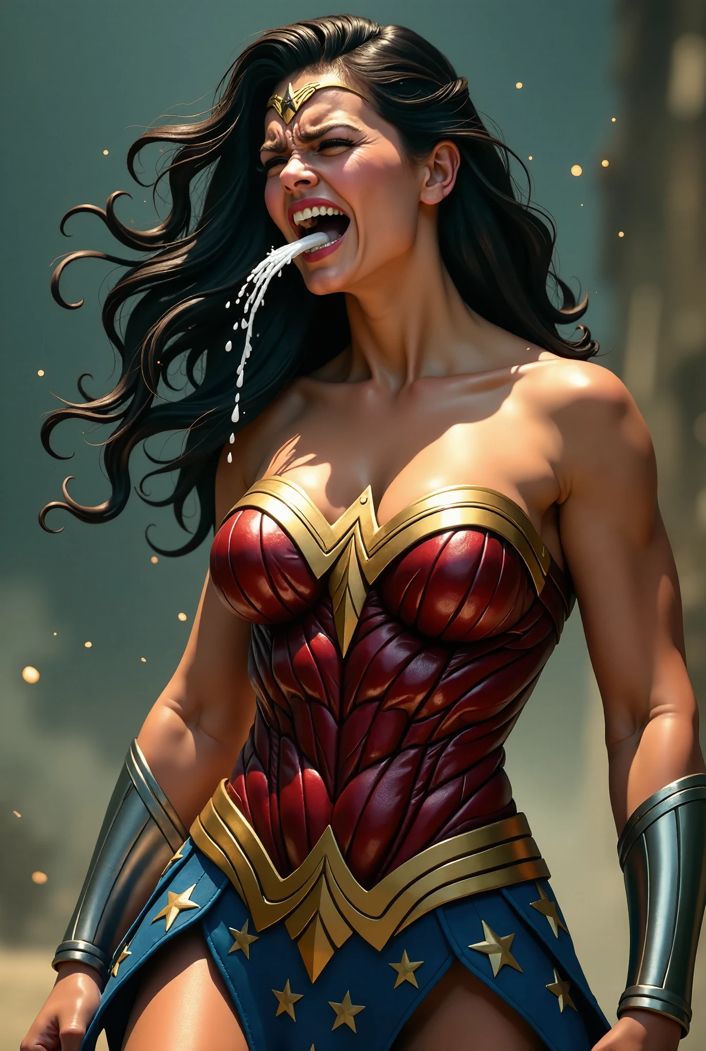 the wonder woman character from marvel Green Slime, detailed background